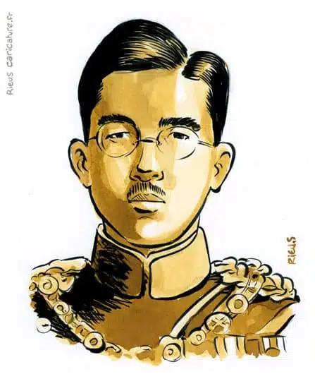 Sepia watercolor portrait of Emperor Hirohito — Emperor — 1901–1989 · Sébastien Rieu
