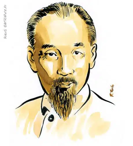 Sepia watercolor portrait of Hồ Chí Minh — President — 1890–1969 · Sébastien Rieu