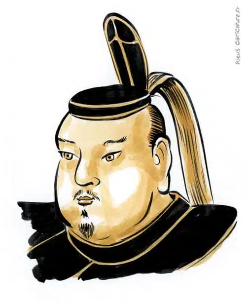 Sepia watercolor portrait of Tokugawa Iemitsu — Shogun — 1604–1651 · Sébastien Rieu