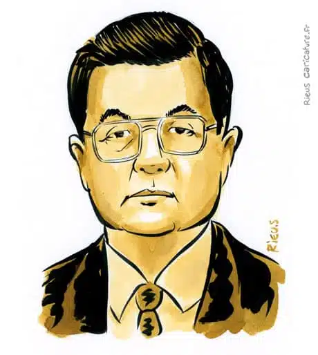 Sepia watercolor portrait of Hu Jintao — President — 1942– · Sébastien Rieu