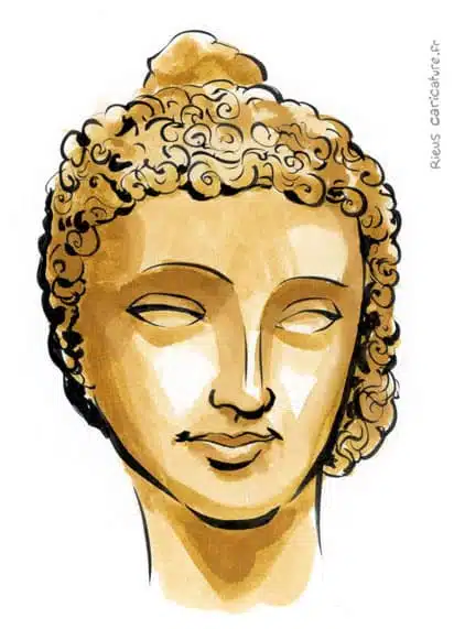 Sepia watercolor portrait of Kanishka — King Kushan — Ier-IIe s. · Sébastien Rieu