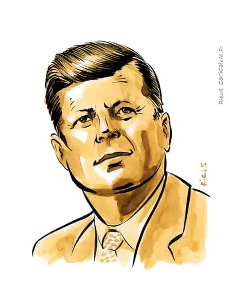 Sepia watercolor portrait of John F. Kennedy — 35th President — 1917–1963 · Sébastien Rieu