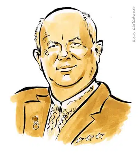 Sepia watercolor portrait of Nikita Khrushchev — Secrétaire général — 1894–1971 · Sébastien Rieu