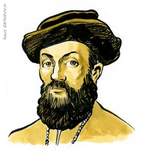 Sepia watercolor portrait of Ferdinand Magellan — Browser — 1480–1521 · Sébastien Rieu