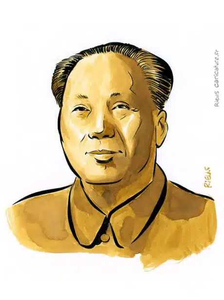 Sepia watercolor portrait of Mao Zedong — President — 1893–1976 · Sébastien Rieu