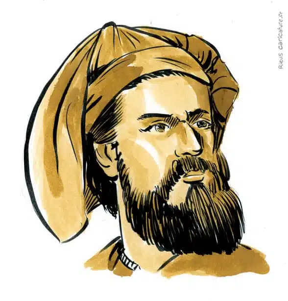 Sepia watercolor portrait of Marco Polo — Explorer — 1254–1324 · Sébastien Rieu