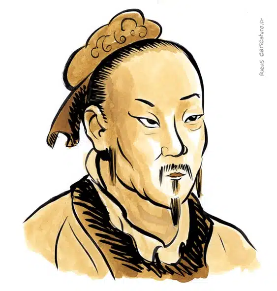Sepia watercolor portrait of Mencius — Philosopher — 372–289 av. J.-C. · Sébastien Rieu