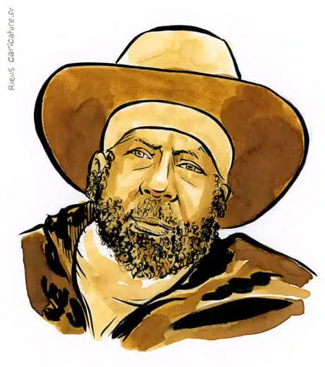 Sepia watercolor portrait of Menelik II — Negus — 1844–1913 · Sébastien Rieu