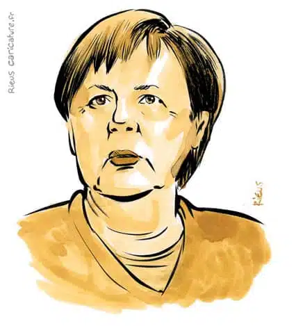 Sepia watercolor portrait of Angela Merkel — Chancellor — 1954– · Sébastien Rieu