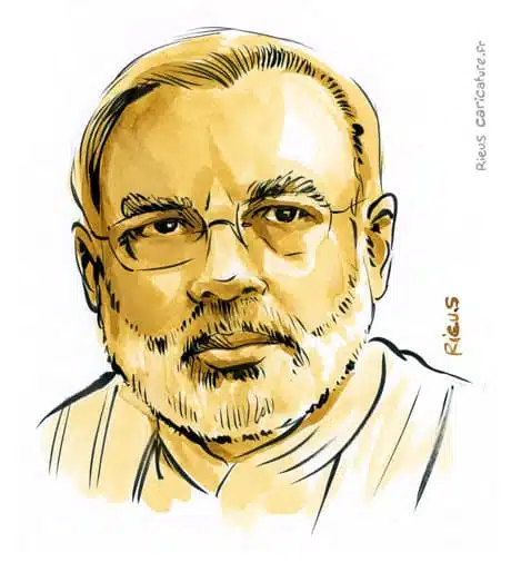 Sepia watercolor portrait of Narendra Modi — Prime Minister — 1950– · Sébastien Rieu