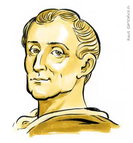 Sepia watercolor portrait of Montesquieu — Philosophe — 1689–1755 · Sébastien Rieu