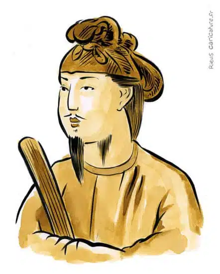 Sepia watercolor portrait of Prince Shōtoku — Regent — 574–622 · Sébastien Rieu