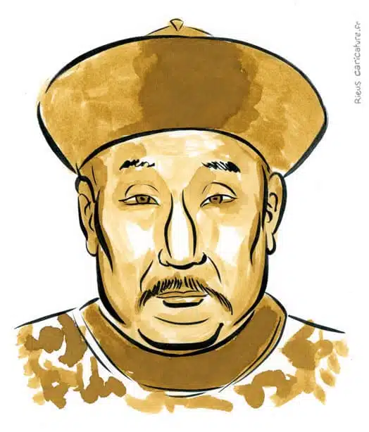 Sepia watercolor portrait of Qianlong Emperor — Qing Emperor — 1711–1799 · Sébastien Rieu