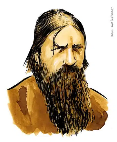 Sepia watercolor portrait of Grigori Rasputin — Mystique — 1869–1916 · Sébastien Rieu