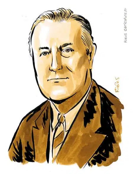 Sepia watercolor portrait of Franklin D. Roosevelt — 32nd President — 1882–1945 · Sébastien Rieu