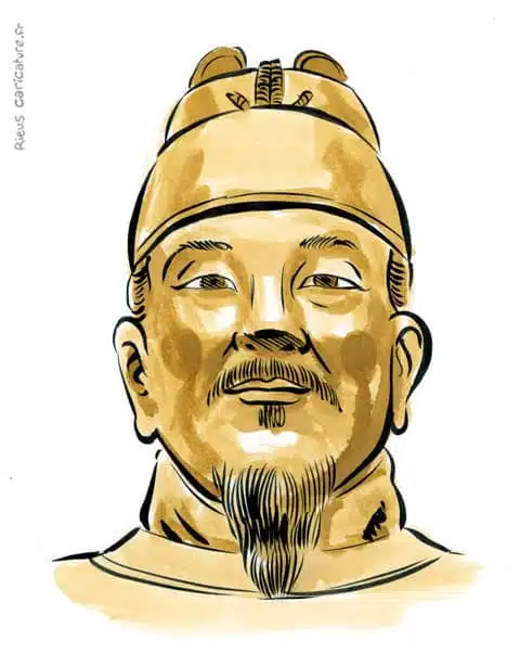 Sepia watercolor portrait of Sejong the Great — King of Korea — 1397–1450 · Sébastien Rieu