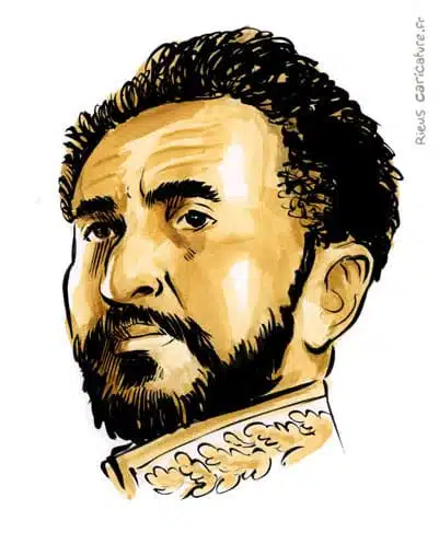 Sepia watercolor portrait of Haile Selassie — Emperor — 1892–1975 · Sébastien Rieu