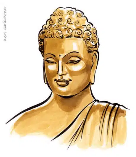 Sepia watercolor portrait of Siddhartha Gautama — Buddha — ~563–483 av. J.-C. · Sébastien Rieu