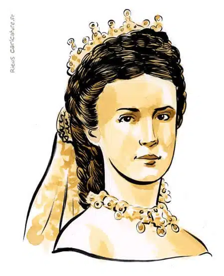 Sepia watercolor portrait of Empress Elisabeth — Empress — 1837–1898 · Sébastien Rieu
