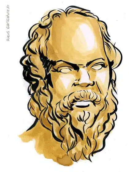Sepia watercolor portrait of Socrates — Philosopher — 470–399 av. J.-C. · Sébastien Rieu