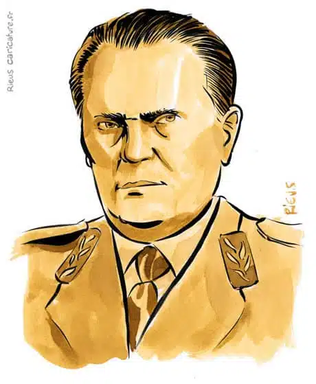 Sepia watercolor portrait of Josip Broz Tito — President — 1892–1980 · Sébastien Rieu