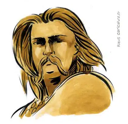 Sepia watercolor portrait of Vercingetorix — Chef arverne — ~82–46 av. J.-C. · Sébastien Rieu
