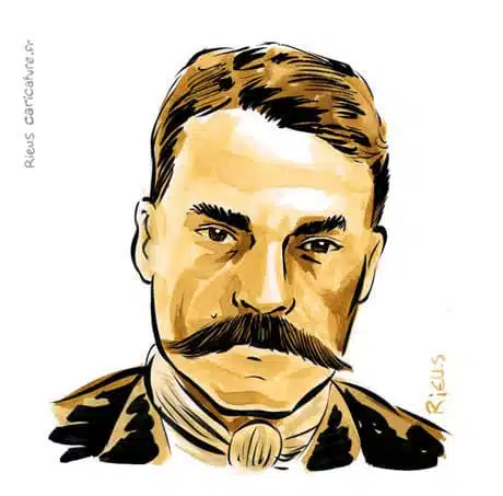 Sepia watercolor portrait of Emiliano Zapata — Revolutionary — 1879–1919 · Sébastien Rieu